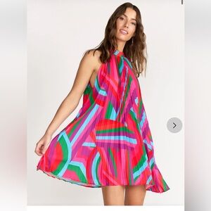 NWT Flying Tomato Halter Neck Pleated Swing Dress Sz M